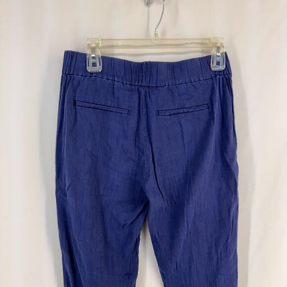 Vince Women's Blue Elastic Waist Belted Linen Blend Trousers Slim Pants Size 2 - Picture 11 of 14